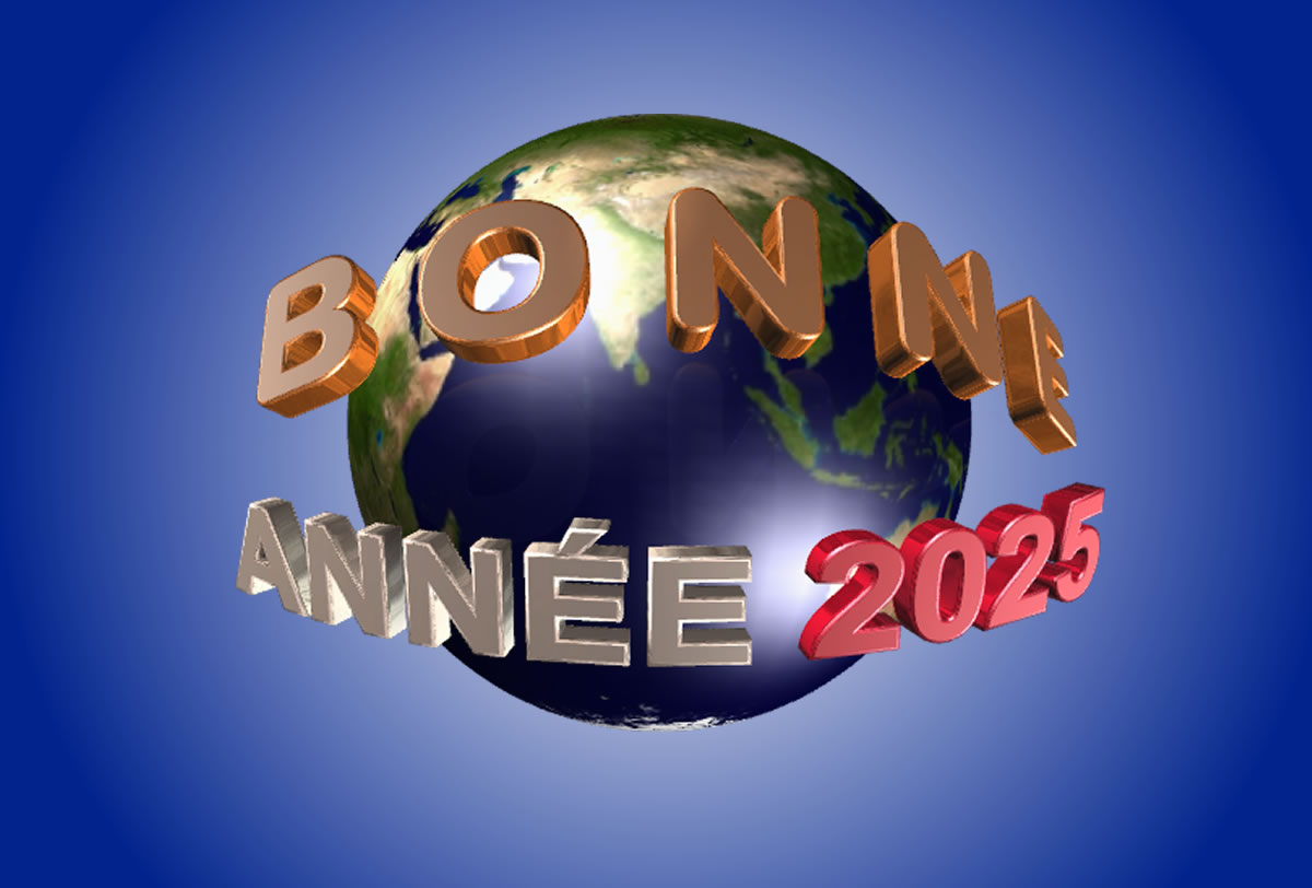 Bonne année 2025 sur toute la planète terre avec des feux d'artifice